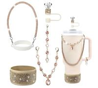 GZWY Lot de 5 accessoires en strass pour gobelet Stanley Cup 100 / 83 g, avec couvercle pailleté, bande de préhension à paillettes, housse en silicone, accessoires bling pour gobelet Stanley (A)