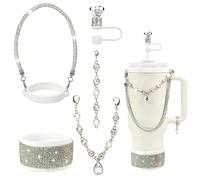 GZWY Lot de 5 accessoires en strass pour gobelet Stanley Cup 100 / 83 g, couvercle de paille scintillante, bande de poignée de gourde, pendentif à paillettes, coque en silicone, ensemble d'accessoires