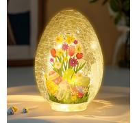 GZWY Œufs de Pâques craquelés avec lumière LED, décoration de Pâques LED en verre craquelé, veilleuse avec fleur, décoration de table intérieure, décoration de table lumineuse, pour décoration de