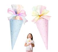 GZXUEHU Lot de 2 Sacs Cadeaux en Cône,Sac Cadeau D'école,Sac à Sucre pour Garçons et Filles,Rubans Colorés (Bleu + Rose),Convient comme Cadeau de Rentrée Scolaire