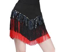 GZXXB Ceinture Danse Orientale Costume de danse latine for femmes adultes, jupe courte à pampilles, Cha-Cha en trois étapes, spectacle paillettes, nouvelle collection(Red,M)