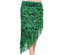 GZXXB Ceinture Danse Orientale Jupe de danse du ventre à paillettes triangulaires, longue écharpe pampilles, tenues Festival, ceinture for femmes, accessoires vêtements, nouvelle collection(Green)