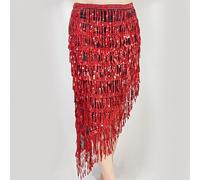 GZXXB Ceinture Danse Orientale Jupe de danse du ventre à paillettes triangulaires, longue écharpe pampilles, tenues Festival, ceinture for femmes, accessoires vêtements, nouvelle collection(Red)