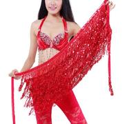 GZXXB Ceinture Danse Orientale Jupe portefeuille à paillettes for femmes, accessoire de danse, écharpe du ventre, confortable, ajout style, jupes franges, Shorts, butin(Red)