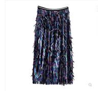 GZXXB Ceinture Danse Orientale Jupe portefeuille à paillettes super fantaisie, perles lourdes, coupe slim, jupe en une étape(Blue,M)