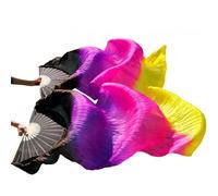 GZXXB Eventail de Danse Soie Éventail de Danse du Ventre en Soie véritable, 1 Paire d'éventails Longs, dégradé Couleur, Pratique la(Fan-10,L-180x90cm)