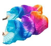 GZXXB Eventail de Danse Soie Éventail de Danse du Ventre en Soie véritable, 1 Paire d'éventails Longs, dégradé Couleur, Pratique la(Fan-13,L-180x90cm)