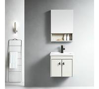 GZYHDC Ensemble de lavabo de salle de bain à fixation murale grise rectangulaire blanche en céramique avec miroir, robinet non inclus