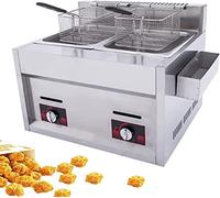 GZYHDC Friteuse à double réservoir avec paniers, friteuse à gaz commerciale avec boîte à épices pratique, réchaud de type H, pour un usage commercial et domestique, facile à nettoyer