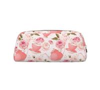GZYL Tasses à thé avec roses romantiques en cuir imprimé shabby trousse à crayons papeterie organisateur portable, doré, Taille unique, Pochette à monnaie