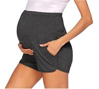 GZYshoyao Short de grossesse court et confortable pour femme - En coton - Super confortable - Pour le sport de maternité - Avec poches - Pour l'été, gris foncé, L