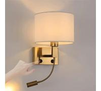 GZZBMY E27 Chambre Applique Murale avec Interrupteur Lampe Murale avec LED Rotative Projecteur Bras Éclairage Mural Blanc Tissu Abat Jour Luminaire Mural Moderne Minimaliste pour Salle Hôtel (Doré)