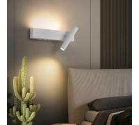 GZZBMY LED Applique Murale Intérieur 350° Rotation 45° Orientable Liseuse de Chevet avec 2 Interrupteur Modern Eclairage Mural Aluminium pour Chambre Salon Hôtels Lumière Chaude (Blanc,Droite)