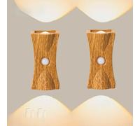 GZZBMY LED Applique Murale Rechargeable avec Detecteur de Mouvement Sans Fil Lampe Murale Tricolore Dimmable Intérieur Eclairage Mural Magnétique pour Chambres à Coucher Salon (Bois Clair,2 Pièces)