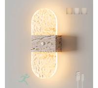 GZZBMY LED Rechargeable Applique Murale avec Détecteur de Mouvement Sans Fil Eclairage Mural Tricolore Dimmable Magnétique Luminaire Mural pour Chambres Salon Couloir Escalier (Ovale Effet Pierre)