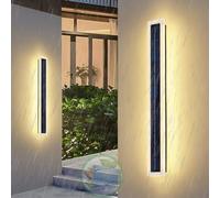 GZZBMY LED Solaire Extérieur Lampe Murale Sans Fil Longue Lampe Solaire Etanche IP65 Noir Rectangulaire Applique Solaire Acrylique Moderne Jardin éclairage Mural Villa Porte Entrée (Warm Light,80CM)