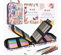 H & B Lot de 72 crayons de couleur, fournitures artistiques avec livre de dessin, livre de coloriage, crayons de couleur à noyau souple pour artistes adultes, croquis, ombrage et gribouillage, étui