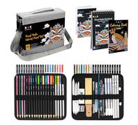 H & B Lot de 82 crayons de couleur avec sac à bandoulière portable à fermeture éclair et 2 livres de croquis, fournitures artistiques, kit de dessin pour coloriage et croquis d'artistes, gris