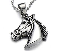 H+C Pendentif Cheval Troyen - Acier Inoxydable Collier Pendentif Homme - avec 60CM Chaîne de Boule