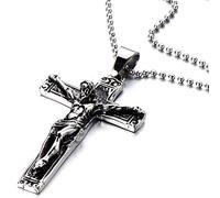 H+C Pendentif Croix Christ Jésus Crucifix Collier pour Homme et Femmes - Acier - Gothique Motard Biker - avec 75CM Chaîne