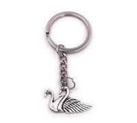 H-Customs 2 cygnes cygne oiseau d'eau porte-clés pendentif en métal argenté