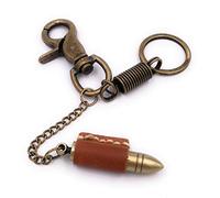 H-Customs Cartouche en similicuir Pendentif en métal avec porte-clés en bronze