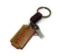 H-Customs lame de rasoir couteau bord cuir bronze porte-clés pendentif bronze