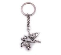 H-Customs Oiseau sur la branche Pendentif porte-clés en métal argenté