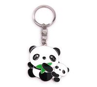 H-Customs Panda bear avec bébé porte-clés pendentif en métal argenté