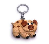 H-Customs Pendentif Porte-clé Fait Main Bois Noble Animal de Ferme de Porc de la Chance