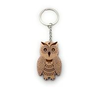 H-Customs Porte-clés hibou aigle avec motif - En bois - Beige, beige, taille unique