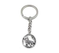 H-Customs Porte-clés Loup dans un cercle de minuit argenté.