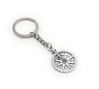 H-Customs Porte-clés pendentif boussole rose des vents directions cardinales en métal argenté