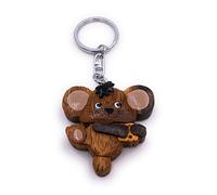H-Customs Souris Mignonne avec des Morceaux de Fromage Pendentif en Bois Noble Porte-clé à la Main