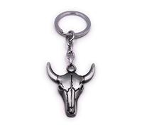 H-Customs Tête d'animal trophée cornes en os de buffle gris argenté pendentif trousseau givré