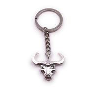 H-Customs Tête d'animal trophée de grandes cornes en os de buffle pendentif porte-clés en argent