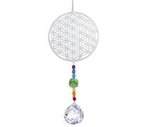 H & D HYALINE & DORA Arc-en-Ciel Cristal Attrape-Soleil métal Fleur de Vie Pendentif coloré Chakra Boule Prisme Feng Shui décoration de la Maison