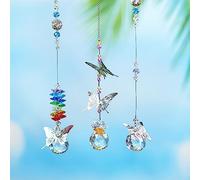 H&D HYALINE & DORA Attrape-soleil en cristal à suspendre en forme de papillon en métal, boule de verre, prisme arc-en-ciel, décoration d'intérieur, lot de 3