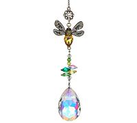 H&D HYALINE & DORA Attrape-soleil en cristal coloré en forme d'abeille avec strass, prisme en cristal pour fenêtre, boule de verre, décoration d'intérieur arc-en-ciel
