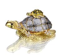 H&D HYALINE & DORA Boîte à bijoux mère et bébé tortue avec porte-bague de collection figurine peinte à la main cristaux étincelants