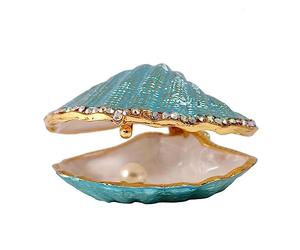H&D HYALINE & DORA Boîte à bijoux précieuse artisanale en métal émaillé - Porte-bague en forme de coquillage - Cadeau de Noël, décoration (moule perle)