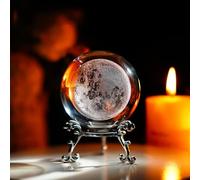 H&D HYALINE & DORA Boule de cristal de lune 60 mm - Presse-papier 3D gravé au laser - Boule en verre de quartz avec support - Sphère - Décoration de table