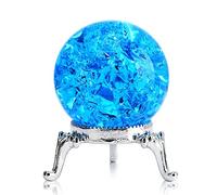 H&D HYALINE & DORA Boule de cristal fissurée de 40 mm, sphère de cristal en verre bleu, décoration de maison, mariage, bureau, aquarium