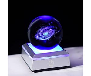 H&D HYALINE & DORA Boule de cristal transparente 3D de 60 mm avec galaxie multicolore, presse-papier, presse-papier, science, espace, astronomie, univers, planète