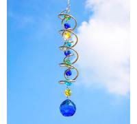 H&D HYALINE & DORA Boule d'observation en spirale avec queue en spirale - Boule de cristal bleue avec crochet - Attrape-soleil - Décoration à suspendre pour cour et jardin - 52,1 cm