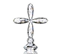 H&D HYALINE & DORA Croix en cristal debout sur socle - Décoration de table traditionnelle chrétienne - Transparent