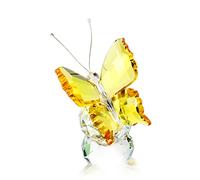 H&D HYALINE & DORA Crystal Flying Butterfly avec Base de Boule de Cristal Collection de Figurines en Verre taillé Ornement Statue Animal de Collection (Jaune)