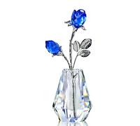 H&D HYALINE & Dora Deux Roses Bleues en Cristal dans Un Vase en Verre, Figurine avec Poteau Argenté, Presse-Papier Rose Éternel, Cadeau pour Elle/Femme/Maman
