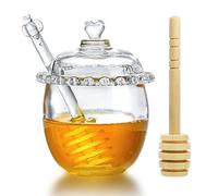 H&D Hyaline&Dora Elegant Modern Pot à miel en verre avec louche et couvercle, 9,5 x 9,5 x 12 cm, 170 ml, récipient à miel avec cuillère, distributeur de miel