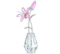 H&D HYALINE & DORA Figurine de lys calla en cristal à collectionner avec vase en cristal pour décoration de maison, fête de mariage, fleur rose avec tige en métal argenté